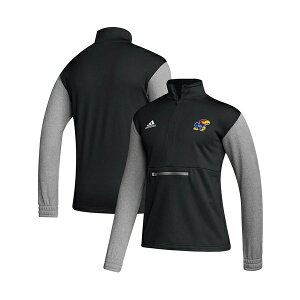 �A�f�B�_�X �����Y �V���c �g�b�v�X Men's Black Kansas Jayhawks Sideline AEROREADY Half-Zip Top Black
