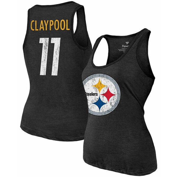 ファナティクス レディース カットソー トップス Women's Chase Claypool Heathered Black Pittsburgh Steelers Name Number Tri-Blend Tank Top Black