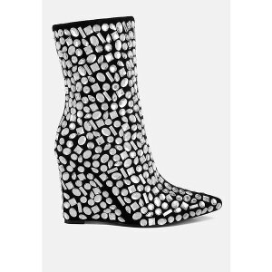 �������h�����O ���f�B�[�X �u�[�c �V���[�Y Trend Titan Diamante Slim Wedge Heel Boots Black