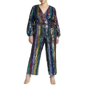GNC fB[X s[X gbvX Women's Plus Size Multicolor Stripe Sequin Jumpsuit Multicolor