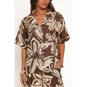 �y�^�� �A���h �p�b�v ���f�B�[�X �J�b�g�\�[ �g�b�v�X Pacifica Button Up Shirt - Chocolate Floral L Chocolate floral