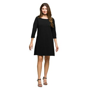 24�Z�u���R���t�H�[�g ���f�B�[�X �����s�[�X �g�b�v�X Women's Three Quarter Sleeve A Line Knee Length Dress Black