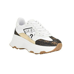 QX fB[X Xj[J[ V[Y Women's Calebb Chunky Platform Fashion Sneakers White/Brown Logo