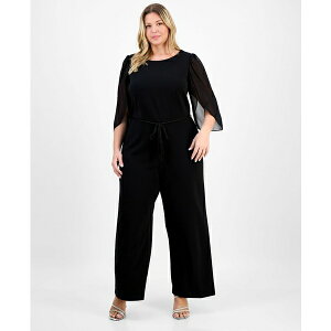 RlNebh fB[X s[X gbvX Plus Size Bell-Sleeve Tassel-Belt Jumpsuit Black