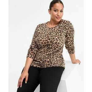 �`���[�^�[�N���u ���f�B�[�X �j�b�g&�Z�[�^�[ �A�E�^�[ Plus Size 100% Cashmere Animal-Print Crewneck Sweater, Macy's Exclusive Natural Camel Combo