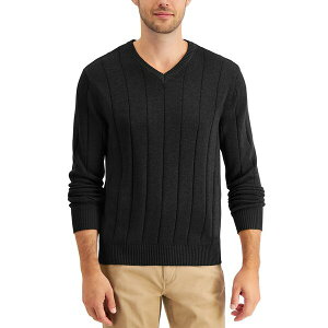 Nu[ Y jbg&Z[^[ AE^[ Men's Drop-Needle V-Neck Cotton Sweater, Created for Macy's Deep Black