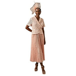 R[Xg fB[X s[X gbvX Women's Lace 2-In-1 Jacket Pleated Midi Dress Blush