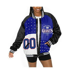 Q[fC fB[X WPbgu] AE^[ Women's Black/Royal New York Giants Oversized Hot Shot Rhinestone Throwback Full-Snap Varsity Bomber Jacket Black, Royal