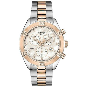 eB\bg fB[X uXbgEoOEANbg ANZT[ Women's Swiss Chronograph T-Classic PR 100 Diamond (1/20 ct. t.w.) Two-Tone PVD Stainless Steel Bracelet Watch 38mm Two Tone