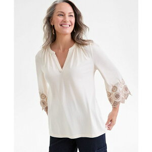 �X�^�C���A���h�R�[ ���f�B�[�X �J�b�g�\�[ �g�b�v�X Petite Embroidered-Sleeve Top, Macy's Exclusive Palomino
