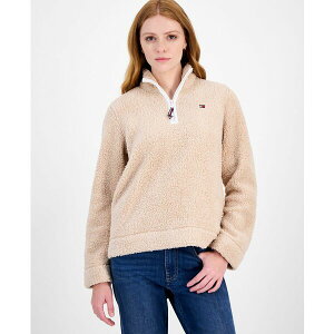 g~[ qtBK[ fB[X WPbgu] AE^[ Women's Quarter-Zip Faux-Sherpa Jacket Lt Fawn