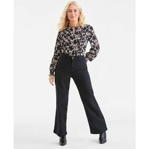 �X�^�C���A���h�R�[ ���f�B�[�X �J�W���A���p���c �{�g���X Women's Mid-Rise Twill Wide-Leg Pants, Macy's Exclusive Deep Black