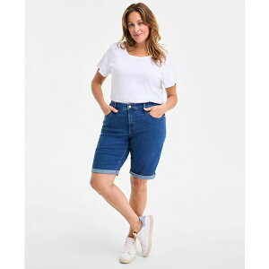�X�^�C���A���h�R�[ ���f�B�[�X �J�W���A���p���c �{�g���X Plus Size Mid-Rise Roll-Cuff Bermuda Denim Shorts, Exclusively at Macy's Medium Light Wash
