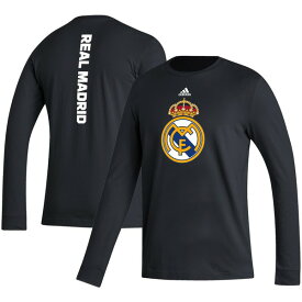 アディダス メンズ Tシャツ トップス Real Madrid adidas Vertical Wordmark Long Sleeve TShirt Black