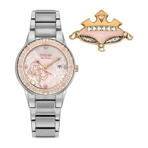 V`Y fB[X uXbgEoOEANbg ANZT[ Eco-Drive Women's Disney Princess Sleeping Beauty Aurora Enchanted Stainless Steel Bracelet Watch 30mm Boxed Set Silver-tone