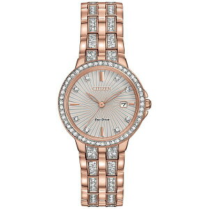 V`Y fB[X uXbgEoOEANbg ANZT[ Women's Eco-Drive Crystal Accent Rose Gold-Tone Stainless Steel Bracelet Watch 28mm EW2348-56A No Color