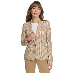 g~[ qtBK[ fB[X WPbgu] AE^[ Women's Check-Print Long-Sleeve Blazer Tobacco/iv