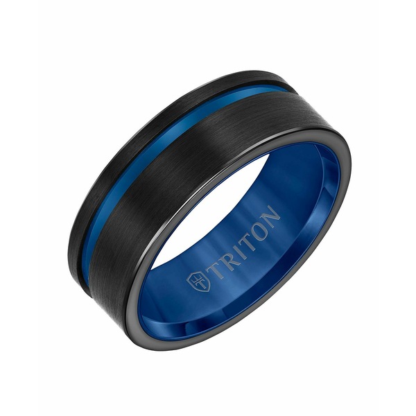トライトン レディース リング アクセサリー 8MM Black & Blue Tungsten Carbide Ring with Asymmetrical Channel Blk and Blue
