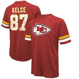 【送料無料】 マジェスティックスレッズ メンズ Tシャツ トップス Travis Kelce Kansas City Chiefs Majestic Threads Name & Number Oversize Fit TShirt Red
