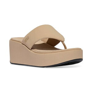 tBbgtbv fB[X T_ V[Y Women's Flatforms Wedge Toe-Post Sandals Classic Beige