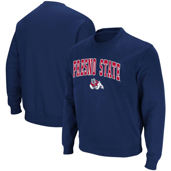 コロシアム メンズ パーカー・スウェットシャツ アウター Fresno State Bulldogs Colosseum Arch & Logo Tackle Twill Pullover Sweatshirt Navy