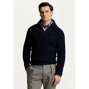 t[ Y jbg&Z[^[ AE^[ WAFFLE WOOL COTTON QUARTER ZIP JUMPER - Jumper - hunter navy