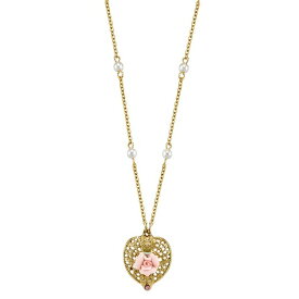 2028 レディース ネックレス・チョーカー・ペンダントトップ アクセサリー Gold-Tone Pink Crystal Heart and Pink Porcelain Rose Filigree Necklace 16" Adjustable Pink