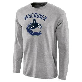ファナティクス メンズ Tシャツ トップス Vancouver Canucks Team Primary Logo Long Sleeve TShirt Ash