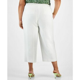 バースリー レディース カジュアルパンツ ボトムス Plus Size High Rise Pull-On Linen-Blend Cropped Pants, Created for Macy's Blanc