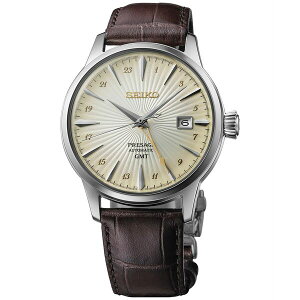 ZCR[ Y rv ANZT[ Men's Automatic Presage Cocktail Time Brown Leather Strap Watch 40mm Ivory