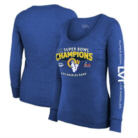 マジェスティックスレッズ レディース Tシャツ トップス Los Angeles Rams Majestic Threads Women's 2Time Super Bowl Champions Sky High TriBlend Long Sleeve Scoop Neck TShirt Heathered Royal