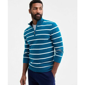 Nu[ Y jbg&Z[^[ AE^[ Men's Striped Cotton Piqu Half-Zip Sweater, Macy's Exclusive Teal
