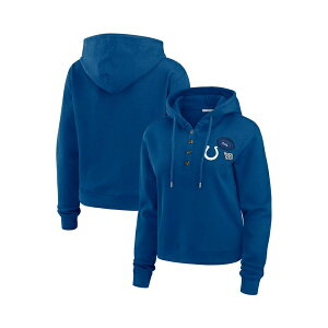 EFA oC GEAh[Y fB[X Jbg\[ gbvX Women's Blue Indianapolis Colts Waffle Hoodie Pullover Top Blue