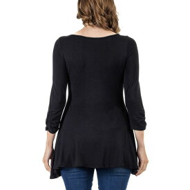 24セブンコンフォート レディース カットソー トップス Women's Ruched Sleeve Swing Tunic Top Black