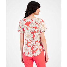 アンクライン レディース シャツ トップス Women's Floral-Print Short-Sleeve Blouse RED PEAR/BROWN