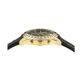ヴェルサーチ レディース 腕時計 アクセサリー Men's Swiss Chronograph Black Leather Strap Watch 44mm Gold
