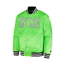 スターター レディース ジャケット＆ブルゾン アウター Men's Neon Green Boston Red Sox Cross Bronx Fashion Satin Full-Snap Varsity Jacket Neon Green