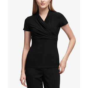 �_�i �L������ �j���[���[�N ���f�B�[�X �V���c �g�b�v�X Petite Draped Surplice Blouse, Created for Macy's Black