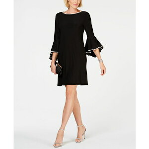 ~XN fB[X s[X gbvX Rhinestone-Trim Bell-Sleeve Dress Black