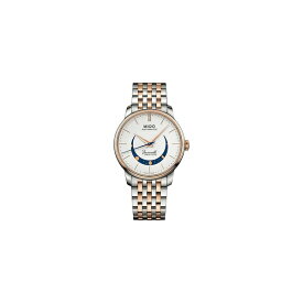 ミド レディース 腕時計 アクセサリー Men's Swiss Automatic Baroncelli Smiling Moon Two Tone Stainless Steel Bracelet Watch 39mm White