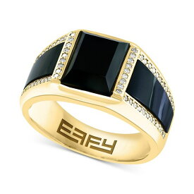 エフィー コレクション レディース リング アクセサリー EFFY&reg; Men's Onyx & Diamond (1/4 ct. t.w.) Ring in 14k Gold-Plated Sterling Silver Gold Over Silver