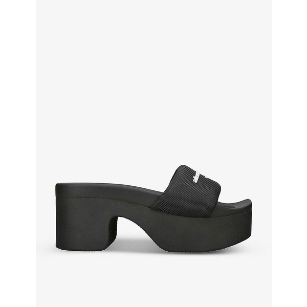 アレキサンダーワン レディース サンダル シューズ Branded wide-strap shell platform sandals BLACK