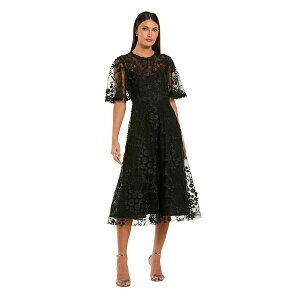�}�b�N�_�K�� ���f�B�[�X �����s�[�X �g�b�v�X Women's Flutter Sleeve Embroidered Midi Dress Black