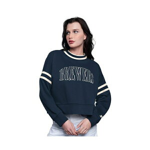 �X�^�[�^�[ ���f�B�[�X �p�[�J�[�E�X�E�F�b�g�V���c �A�E�^�[ Women's Navy Milwaukee Brewers Power Play Cropped Pullover Sweatshirt Navy, White