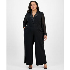 h^CX fB[X s[X gbvX Plus Size Tuxedo Jumpsuit Black
