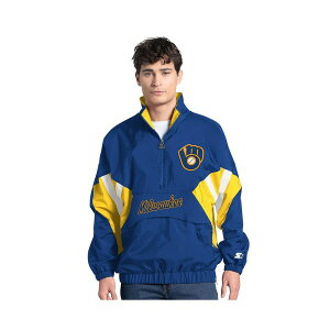 �X�^�[�^�[ �����Y �p�[�J�[�E�X�E�F�b�g�V���c �A�E�^�[ Men's Royal Milwaukee Brewers Cooperstown Chief Half-Zip Pullover Hoodie Royal