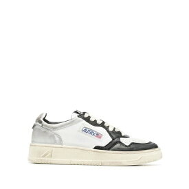 オートリー メンズ スニーカー シューズ Black And White medalist Low Top Sneakers Distressed Effect In Cow Leather White Black Silver