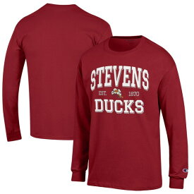 チャンピオン メンズ Tシャツ トップス Stevens Institute of Technology Ducks Champion Jersey Est. Date Long Sleeve TShirt Red