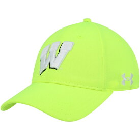 アンダーアーマー メンズ 帽子 アクセサリー Wisconsin Badgers Under Armour Signal Caller Performance Adjustable Hat Neon Green