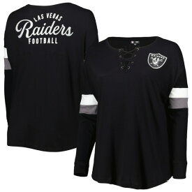ニューエラ レディース Tシャツ トップス Las Vegas Raiders New Era Women's Plus Size Athletic Varsity LaceUp VNeck Long Sleeve TShirt Black